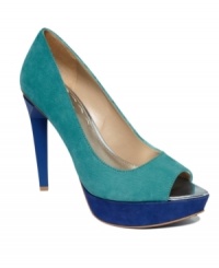Steal the show with the season's hottest trend. Bold color blocking gets a boost from RACHEL Rachel Roy on the sculpted heel of the Cameryn peep-toe pumps. Steal the show with the season's hottest trend. Bold color blocking gets a boost from RACHEL Rachel Roy on the sculpted heel of the Cameryn peep-toe pumps.