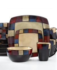 As durable as it is bold, the Soho Mosaic dinnerware set makes an impact at your table and in your routine. Squares of rich color adorn squared plates, bowls and mugs in place settings that are undeniably stylish. As durable as it is bold, the Soho Mosaic dinnerware set makes an impact at your table and in your routine. Squares of rich color adorn squared plates, bowls and mugs in place settings that are undeniably stylish.