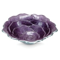 Beautiful and functional, Julia Knights Rose Bowl features a polished aluminum exterior and an artfully carved mother-of-pearl infused enameled interior, creating a dimensional sculpture inspired by the rose. Beautiful and functional, Julia Knights Rose Bowl features a polished aluminum exterior and an artfully carved mother-of-pearl infused enameled interior, creating a dimensional sculpture inspired by the rose.
