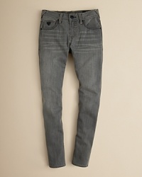 An updated jean in faded gray and a back zip pocket, tailored for a lean, skinny silhouette. An updated jean in faded gray and a back zip pocket, tailored for a lean, skinny silhouette.