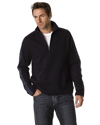 Long sleeved half zip knit sweater with ribbed collar. Nylon shoulder/arm detail, underarm vents. Side pockets. Long sleeved half zip knit sweater with ribbed collar. Nylon shoulder/arm detail, underarm vents. Side pockets.