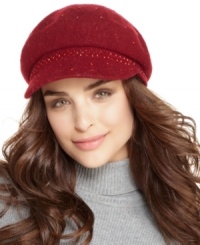 A beaded brim gives this chic newsboy knit hat by Nine West sparkling dimension. A beaded brim gives this chic newsboy knit hat by Nine West sparkling dimension.