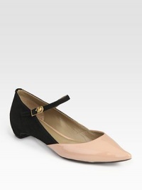 Patent leather flat with a point toe and sweet Mary Jane strap, backed by contrasting suede that's undeniably soft. Patent leather and suede upperLeather lining and solePadded insoleMade in ItalyOUR FIT MODEL RECOMMENDS ordering true size. Patent leather flat with a point toe and sweet Mary Jane strap, backed by contrasting suede that's undeniably soft. Patent leather and suede upperLeather lining and solePadded insoleMade in ItalyOUR FIT MODEL RECOMMENDS ordering true size.