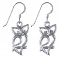 LWES100 Sterling Silver Owl Silhouette French Ear Wire Hook Dangle Earrings LWES100 Sterling Silver Owl Silhouette French Ear Wire Hook Dangle Earrings
