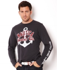 This long-sleeved graphic t-shirt from Nautica brings some boat-inspired style to your fall wardrobe. This long-sleeved graphic t-shirt from Nautica brings some boat-inspired style to your fall wardrobe.
