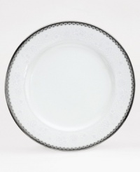 Softly reminiscent of fine English lace, this classic salad plate features tender platinum edging and translucent white floral borders. A tasteful presentation for serving any occasion. Softly reminiscent of fine English lace, this classic salad plate features tender platinum edging and translucent white floral borders. A tasteful presentation for serving any occasion.
