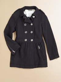 A sophisticated, skirt-inspired silhouette features traditional trench styling and zippered details.Shoulder epaulettesShirt collarLong sleeves with zippered cuffsDouble-breasted button frontBanded waistAngled pockets with zip closureSkirted bottomFully lined70% virgin wool/20% polyamide/10% cashmereHand washImported Please note: Number of buttons may vary depending on size ordered. A sophisticated, skirt-inspired silhouette features traditional trench styling and zippered details.Shoulder epaulettesShirt collarLong sleeves with zippered cuffsDouble-breasted button frontBanded waistAngled pockets with zip closureSkirted bottomFully lined70% virgin wool/20% polyamide/10% cashmereHand washImported Please note: Number of buttons may vary depending on size ordered.