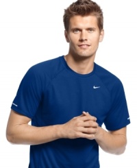 Packed with essential UV protection and moisture wicking capabilities, this dry fit T shirt from Nike is as essential as your trusty running sneaks. Packed with essential UV protection and moisture wicking capabilities, this dry fit T shirt from Nike is as essential as your trusty running sneaks.