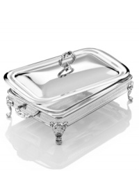 Ornate detail in resplendent silver plate lends this Godinger baker to your most elegant dining occasions. A domed lid keeps the meal warm and makes for a dramatic presentation. Ornate detail in resplendent silver plate lends this Godinger baker to your most elegant dining occasions. A domed lid keeps the meal warm and makes for a dramatic presentation.