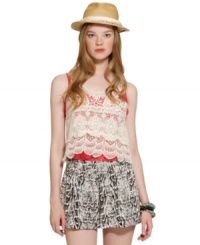 With a lace overlay and a colorful lining that really pops, this top from Bar III is essential for any modern bohemian. Pair it with flirty shorts for daytime or with a body-con maxi skirt at night! With a lace overlay and a colorful lining that really pops, this top from Bar III is essential for any modern bohemian. Pair it with flirty shorts for daytime or with a body-con maxi skirt at night!