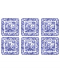 With a quaint country scene and the Imari Oriental border of Spode's Blue Italian dinnerware, these casual cork-back coasters lend distinct old-world charm to traditional tables. With a quaint country scene and the Imari Oriental border of Spode's Blue Italian dinnerware, these casual cork-back coasters lend distinct old-world charm to traditional tables.