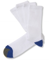 Socks designed to keep your dry and comfortable even through the toughest workouts: A four-pack of cushioned, shock-absorbing athletic socks from GoldToe in a soft, breathable cotton blend. Socks designed to keep your dry and comfortable even through the toughest workouts: A four-pack of cushioned, shock-absorbing athletic socks from GoldToe in a soft, breathable cotton blend.