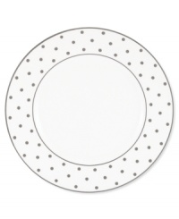 Pave your table in polka dots for fine dining without the formality. From kate spade new york dinnerware, the Larabee Road dinner plate features luxe bone china with platinum accents that combine easy elegance and irresistible whimsy.