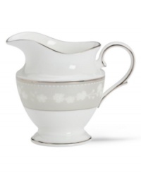 Get set for coffee and dessert. This elegant bone china creamer completes your course with a delicate floral design with textured white beads and elegant platinum trim. From Lenox's dinnerware and dishes collection. Get set for coffee and dessert. This elegant bone china creamer completes your course with a delicate floral design with textured white beads and elegant platinum trim. From Lenox's dinnerware and dishes collection.