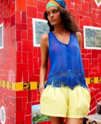 Inspired by the bold style of Brasil, these bright Bar III tap shorts are a hot alternative to a skirt for an on-trend summer look! Inspired by the bold style of Brasil, these bright Bar III tap shorts are a hot alternative to a skirt for an on-trend summer look!