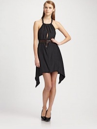 Simply sexy in soft silk with front slit and hanky hem on either side.Shirred halter neckline Ties at back neck Comes with leather tab belt Elasticized back About 20 from natural waist Silk Dry clean Made in USA of imported fabricOUR FIT MODEL RECOMMENDS ordering one size down as this style runs large. Simply sexy in soft silk with front slit and hanky hem on either side.Shirred halter neckline Ties at back neck Comes with leather tab belt Elasticized back About 20 from natural waist Silk Dry clean Made in USA of imported fabricOUR FIT MODEL RECOMMENDS ordering one size down as this style runs large.