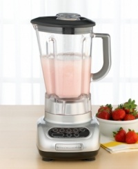 With a brilliant metallic chrome sheen, unique contours and unsurpassed power, this polycarbonite jar blender is the clear choice for all your needs. Built for continual blending, the patented razor-sharp stainless steel blades whirl until the job is done. Hassle-free one-year replacement warranty. With a brilliant metallic chrome sheen, unique contours and unsurpassed power, this polycarbonite jar blender is the clear choice for all your needs. Built for continual blending, the patented razor-sharp stainless steel blades whirl until the job is done. Hassle-free one-year replacement warranty.