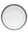 The unparalleled style of Noritake china has been gracefully setting tables for more than ninety years. The formal Crestwood Platinum dinnerware and dishes collection features crisp white china embellished with a shimmering border of interlocking scrolled leaves and an edge of polished platinum. Item not shown.
