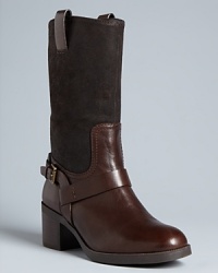 Moto meets equestrian in these elegant Lauren Ralph Lauren boots, polished with harness and pull tab details. Moto meets equestrian in these elegant Lauren Ralph Lauren boots, polished with harness and pull tab details.