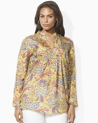 A rich paisley design accents the luxurious silk Sequoia tunic for a bright, bold statement.
