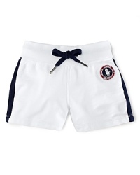 A preppy short rendered from soft cotton jersey is accented with side-seam stripes and a signature Ralph Lauren pony emblem, celebrating Team USA's participation in the 2012 Olympics. A preppy short rendered from soft cotton jersey is accented with side-seam stripes and a signature Ralph Lauren pony emblem, celebrating Team USA's participation in the 2012 Olympics.