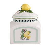 This cheerful Villeroy & Boch collection combines authentic French garden designs that easily mix and match to create a charming display for your table. A perfect complement to your tabletop, this classic spice canister is accented with a whimsical porcelain lemon and painted motif. This cheerful Villeroy & Boch collection combines authentic French garden designs that easily mix and match to create a charming display for your table. A perfect complement to your tabletop, this classic spice canister is accented with a whimsical porcelain lemon and painted motif.