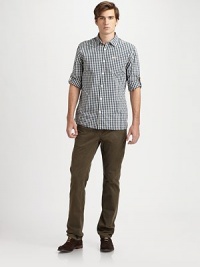 Classic five-pocket cotton twill with a houndstooth pattern finish, for a suiting-inspired, tailored look. garment-dyed and slightly weathered and treated to create the look of a well-worn favorite.Five-pocket styleInseam, about 34CottonMachine washMade in USA Classic five-pocket cotton twill with a houndstooth pattern finish, for a suiting-inspired, tailored look. garment-dyed and slightly weathered and treated to create the look of a well-worn favorite.Five-pocket styleInseam, about 34CottonMachine washMade in USA