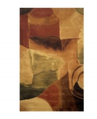 A work of art, this stunning rug blends soft earth tones to recreate the look of a twentieth century painting. Brushstroke-like designs sweep across the canvas, producing a eye-catching piece any room in your home. Hand-tufted of luxuriously soft wool.