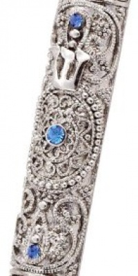 Olivia Riegel Silver 4 Mezuzah with Aquamarine Swarovski Crystals Olivia Riegel Silver 4 Mezuzah with Aquamarine Swarovski Crystals