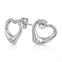 Open Heart Diamond Stud Earrings in Sterling Silver .925 Open Heart Diamond Stud Earrings in Sterling Silver .925