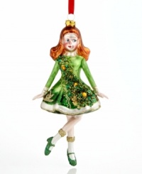 Step up your holiday tradition with the Irish Dancer ornament, crafted of brilliant glass with dazzling green and gold detail. Step up your holiday tradition with the Irish Dancer ornament, crafted of brilliant glass with dazzling green and gold detail.