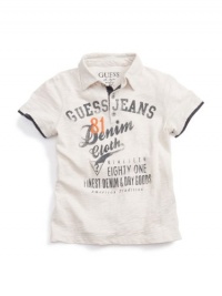 GUESS Kids Boys Polo Shirt with Distressed Screen, OFF WHITE (3T) GUESS Kids Boys Polo Shirt with Distressed Screen, OFF WHITE (3T)