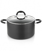 Crafted for your convenience. A hard-anodized aluminum stock pot features a superior nonstick finish that promotes healthier cooking, a fast, even heat-up and a quick clean-up. The tempered glass lid with steam vent locks in flavor and moisture for incredibly tender meals. Limited lifetime warranty.
