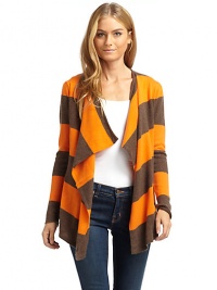 THE LOOKStriped designDraped open frontLong rolled cuff sleeves THE FITAbout 27 from shoulder to hemTHE MATERIALCashmereCARE & ORIGINDry cleanImportedModel shown is 5'10 (177cm) wearing US size Small. THE LOOKStriped designDraped open frontLong rolled cuff sleeves THE FITAbout 27 from shoulder to hemTHE MATERIALCashmereCARE & ORIGINDry cleanImportedModel shown is 5'10 (177cm) wearing US size Small.