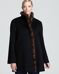 Make an unforgettable entrance in this dramatic Fleurette Plus coat accented with rich mink trim. Crafted inluxuriously soft Loro Piana wool, our new A-line stunner is this season's triple threat combining comfort, warmth and style. Make an unforgettable entrance in this dramatic Fleurette Plus coat accented with rich mink trim. Crafted inluxuriously soft Loro Piana wool, our new A-line stunner is this season's triple threat combining comfort, warmth and style.