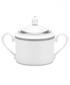 Go platinum. Solid bands and sparkling squares in white porcelain give the double-handled Pembroke Platinum sugar bowl a look that's festive yet refined. A brilliant addition to a contemporary dinnerware collection by Noritake.