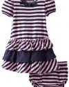 Hartstrings Baby-girls Infant Cap Sleeve Knit Dress With Coordinating Diaper Cover, Navy/Pink Stripe, 12 Months