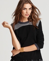 Patchwork construction gives neo bohemian charm to this Rebecca Taylor sweater for a trend-right update to your luxe layering collection. Patchwork construction gives neo bohemian charm to this Rebecca Taylor sweater for a trend-right update to your luxe layering collection.