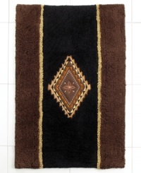 Featuring an embroidered Aztec appliqué medallion, the plush Mojave bath rug invigorate your bath with rich color and stunning details. Featuring an embroidered Aztec appliqué medallion, the plush Mojave bath rug invigorate your bath with rich color and stunning details.