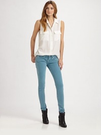 Ultra-skinny leg construction and a touch of stretch define this curve-enhancing staple. THE FITFitted through hips and thighsRise, about 6Inseam, about 33THE DETAILSZip flyFive-pocket style98% cotton/2% elastaneMachine washMade in USAModel shown is 5'10 (177cm) wearing US size 4. Ultra-skinny leg construction and a touch of stretch define this curve-enhancing staple. THE FITFitted through hips and thighsRise, about 6Inseam, about 33THE DETAILSZip flyFive-pocket style98% cotton/2% elastaneMachine washMade in USAModel shown is 5'10 (177cm) wearing US size 4.
