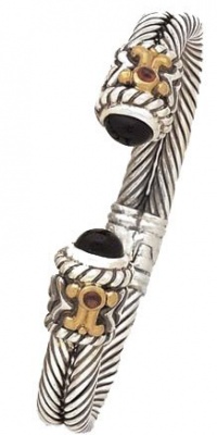 925 Silver & Onyx Cuff Bracelet with 14k Gold & Garnet Accents