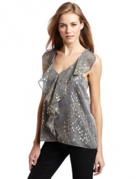 BCBGeneration Women's Ruffle Front Top, Grey, Large BCBGeneration Women's Ruffle Front Top, Grey, Large