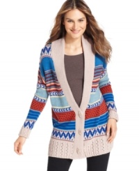 NY Collection blends bright colors and bold patterns on this stylish new sweater. Pointelle details at the cuffs and hem are a pretty finishing touch! NY Collection blends bright colors and bold patterns on this stylish new sweater. Pointelle details at the cuffs and hem are a pretty finishing touch!