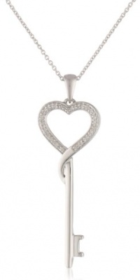 Sterling Silver Diamond Heart Key Pendant Necklace (1/10 cttw, I-J Color, I2-I3 Clarity), 18 Sterling Silver Diamond Heart Key Pendant Necklace (1/10 cttw, I-J Color, I2-I3 Clarity), 18