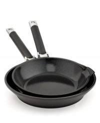 Give it a fry-this cast aluminum duo steps up to every task you toss its way with a heavy-duty nonstick ceramic coating that releases food fast and guarantees an eco-friendly PFOA- and PTFE-free approach to the art of cuisine. Each fry pan features a mess-free pour spout that cuts down on splatter. 3-year warranty. Give it a fry-this cast aluminum duo steps up to every task you toss its way with a heavy-duty nonstick ceramic coating that releases food fast and guarantees an eco-friendly PFOA- and PTFE-free approach to the art of cuisine. Each fry pan features a mess-free pour spout that cuts down on splatter. 3-year warranty.