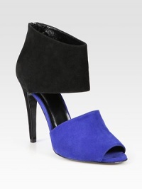 Achieve modern elegance in colorblocked suede sandals, styled with a substantial heel and an exposed back zipper. Self-covered heel, 4 (100mm)Suede upperBack zipperLeather lining and solePadded insoleMade in ItalyOUR FIT MODEL RECOMMENDS ordering one size up as this style runs small. Achieve modern elegance in colorblocked suede sandals, styled with a substantial heel and an exposed back zipper. Self-covered heel, 4 (100mm)Suede upperBack zipperLeather lining and solePadded insoleMade in ItalyOUR FIT MODEL RECOMMENDS ordering one size up as this style runs small.