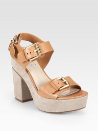 Luscious leather design with wide, adjustable buckle straps and a chunky suede heel. Suede heel, 5 (125mm)Suede platform, 1½ (40mm)Compares to a 3½ heel (90mm)Leather upperLeather lining and solePadded insoleImportedOUR FIT MODEL RECOMMENDS ordering true size. Luscious leather design with wide, adjustable buckle straps and a chunky suede heel. Suede heel, 5 (125mm)Suede platform, 1½ (40mm)Compares to a 3½ heel (90mm)Leather upperLeather lining and solePadded insoleImportedOUR FIT MODEL RECOMMENDS ordering true size.
