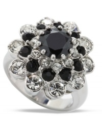 Floral fixation: An elaborate flower cluster design defines this stunning ring from City by City. Embellished with an array of jet and clear crystals, and set in silver tone mixed metal. Sizes 7 and 8. Floral fixation: An elaborate flower cluster design defines this stunning ring from City by City. Embellished with an array of jet and clear crystals, and set in silver tone mixed metal. Sizes 7 and 8.