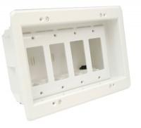Arlington DVFR4W-1 Recessed Electrical Outlet Mounting Box with Paintable Wall Plate, 4-Gang, White Arlington DVFR4W-1 Recessed Electrical Outlet Mounting Box with Paintable Wall Plate, 4-Gang, White