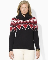 An oversized cowl neckline lends modern appeal to a soft knit sweater, crafted in a cozy blend of wool and cotton yarns. An oversized cowl neckline lends modern appeal to a soft knit sweater, crafted in a cozy blend of wool and cotton yarns.